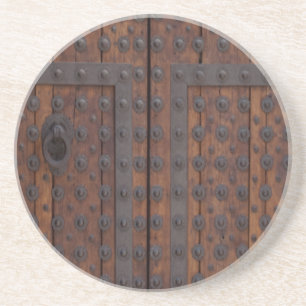 Old Wooden Door With Black Metal Reinforcements Coaster