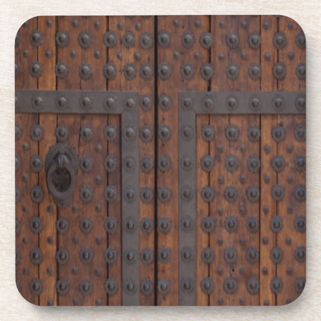 Old Wooden Door With Black Metal Reinforcements Coaster (Front)