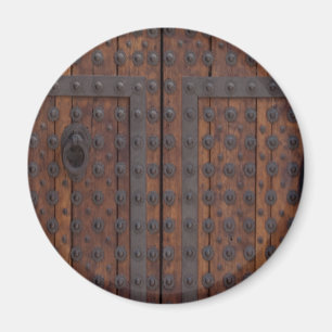 Old Wooden Door With Black Metal Reinforcements Magnet