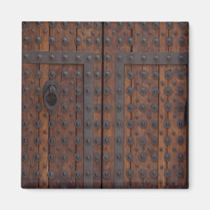 Old Wooden Door With Black Metal Reinforcements Magnet