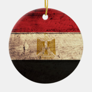 Old Wooden Egypt Flag Ceramic Tree Decoration