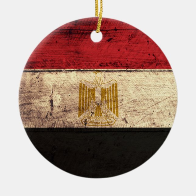 Old Wooden Egypt Flag Ceramic Tree Decoration (Front)