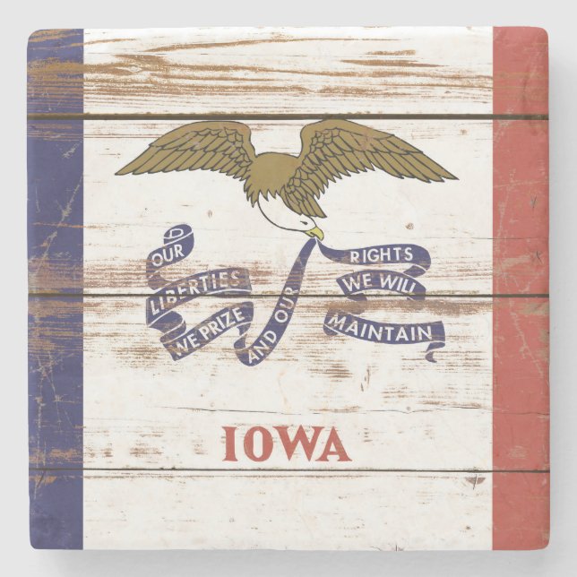 Old Wooden Iowa State Flag Stone Coaster (Front)