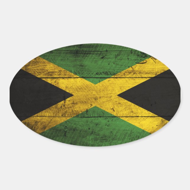Old Wooden Jamaica Flag Oval Sticker (Front)