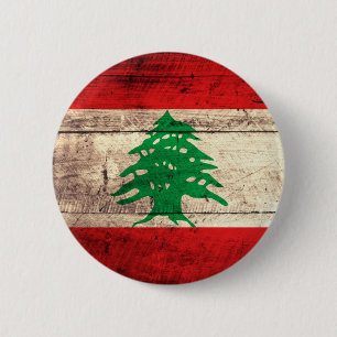 Old Wooden Labanon Flag 6 Cm Round Badge