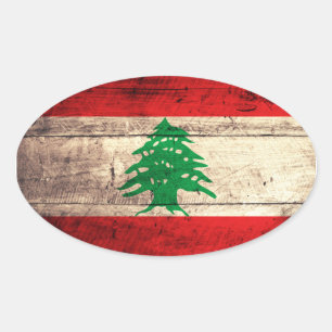 Old Wooden Labanon Flag Oval Sticker