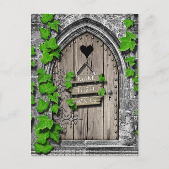 Old Wooden Magical Fantasy Fairy Wishing Door Postcard (Front)