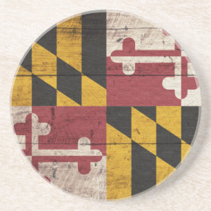 Old Wooden Maryland Flag Coaster