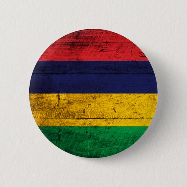 Old Wooden Mauritius Flag 6 Cm Round Badge (Front)
