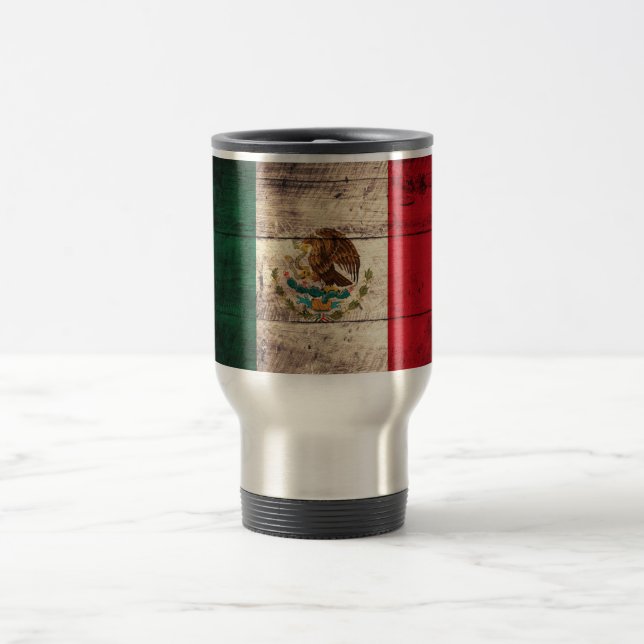 Old Wooden Mexico Flag Travel Mug (Center)