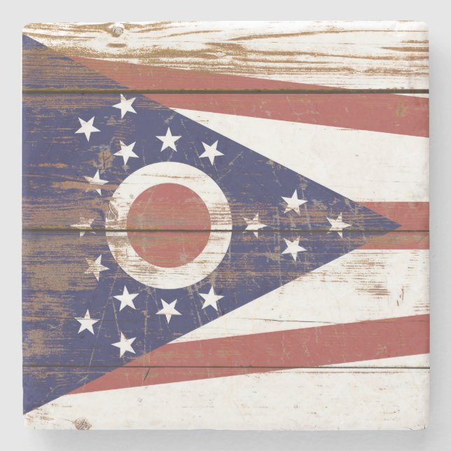Old Wooden Ohio State Flag Stone Coaster (Front)