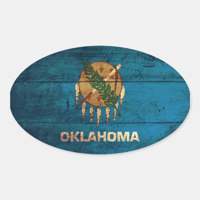 Old Wooden Oklahoma Flag; Oval Sticker (Front)