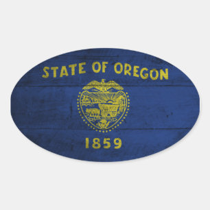 Old Wooden Oregon Flag; Oval Sticker