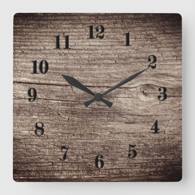 Old wooden planks square wall clock (Front)