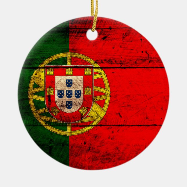 Old Wooden Portugal Flag Ceramic Tree Decoration (Front)