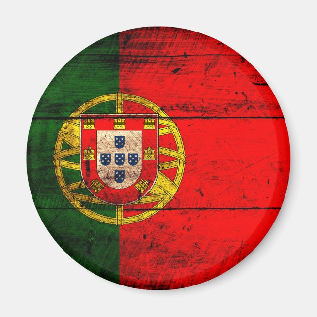 Old Wooden Portugal Flag Magnet (Front)