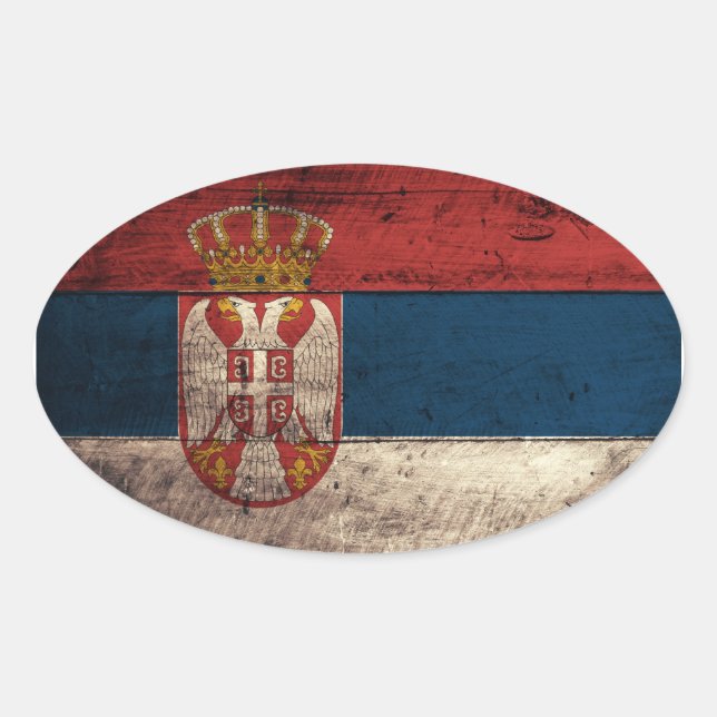 Old Wooden Serbia Flag Oval Sticker (Front)