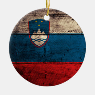 Old Wooden Slovenia Flag Ceramic Tree Decoration