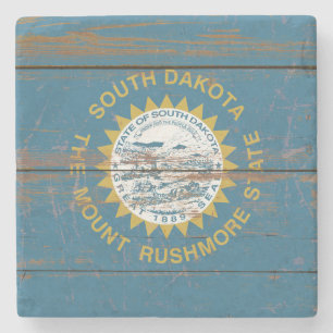 Old Wooden South Dakota State Flag Stone Coaster