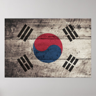 Old Wooden South Korean Flag Poster