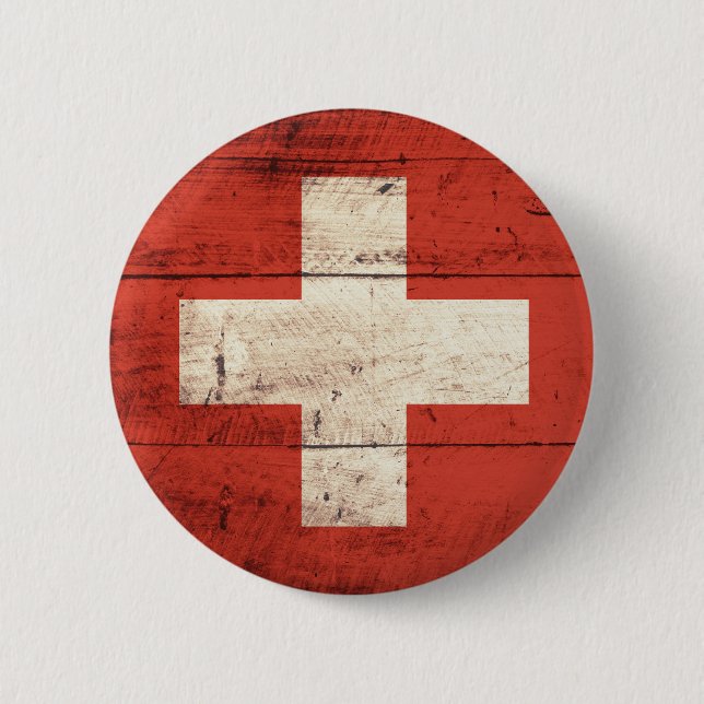 Old Wooden Swiss Flag 6 Cm Round Badge (Front)