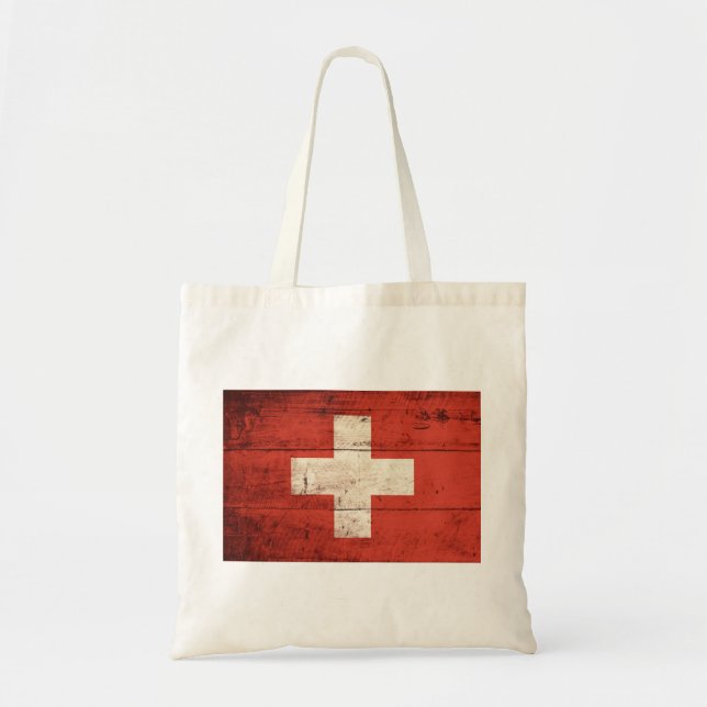 Old Wooden Swiss Flag Tote Bag (Front)