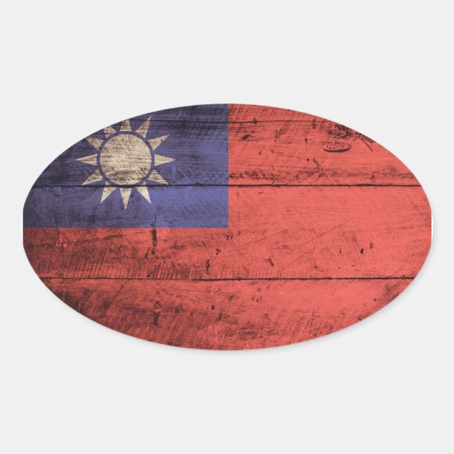 Old Wooden Taiwan Flag Oval Sticker (Front)