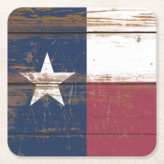 Old Wooden Texas State Flag Square Paper Coaster (Front)