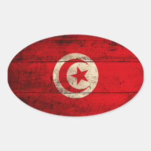 Old Wooden Tunisia Flag Oval Sticker