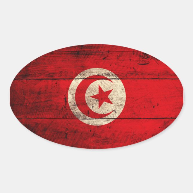 Old Wooden Tunisia Flag Oval Sticker (Front)