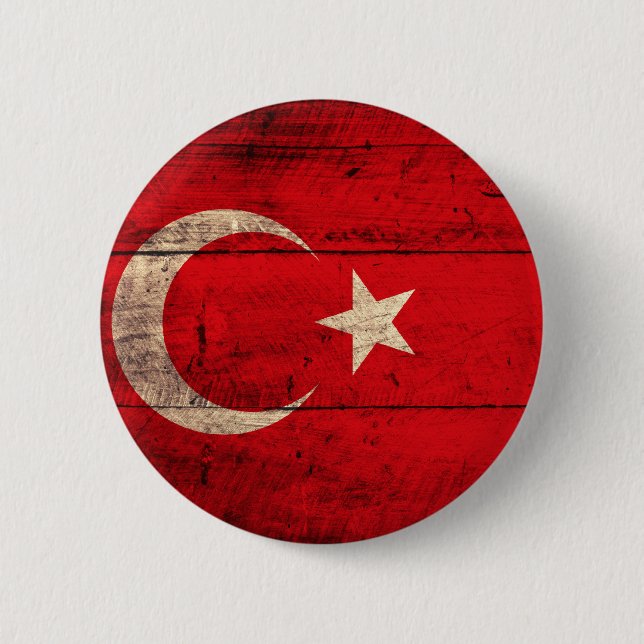 Old Wooden Turkey Flag 6 Cm Round Badge (Front)