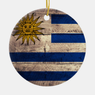 Old Wooden Uruguay Flag Ceramic Tree Decoration