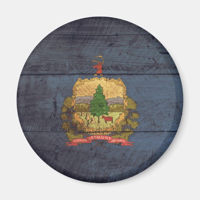 Old Wooden Vermont Flag; Magnet (Front)