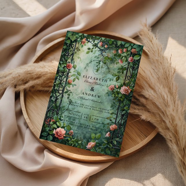 Old World Botanical Rose Garden Wedding Invitation (Creator Uploaded)