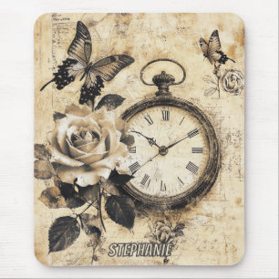 Old World Brown Botanical Compass Butterfly Mouse Pad