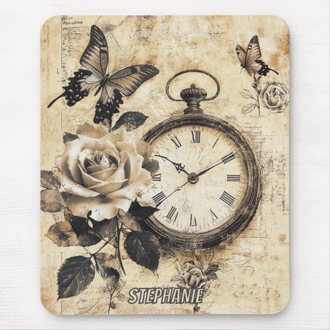 Old World Brown Botanical Compass Butterfly Mouse Pad (Front)