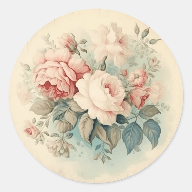 Old World Charisma, Pink & Green Shabby Chic Classic Round Sticker (Front)