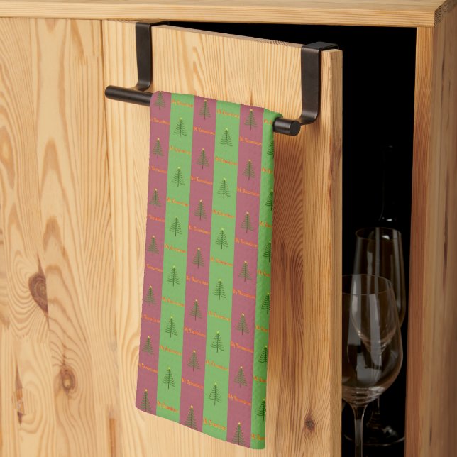 Old World Christmas Tree Pattern Evergreen Tea Towel (Thirds Fold)