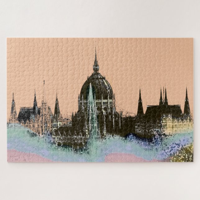 Old World City Skyline with Spires Modern Art Jigsaw Puzzle (Horizontal)