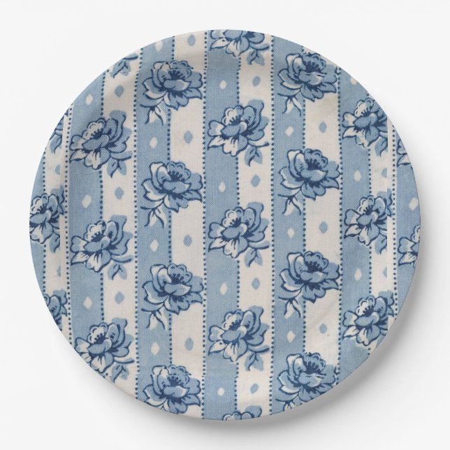 Old World Classic Blue Ivory Floral | Paper Plates (Front)