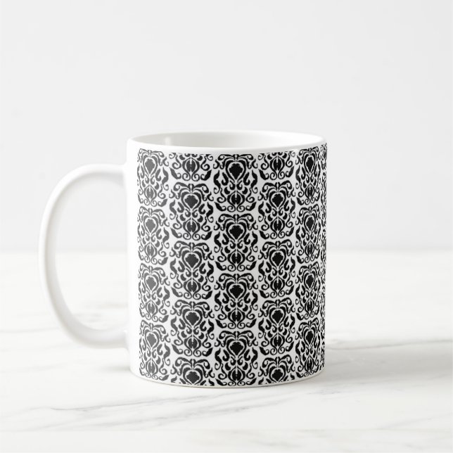 Old World Damask Black on White  Coffee Mug (Left)