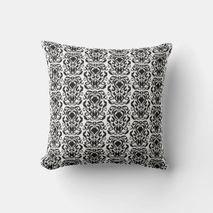 Old World Damask Black on White  Cushion