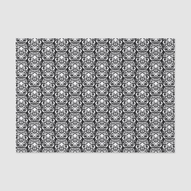 Old World Damask White on Black Tissue Paper (Front)