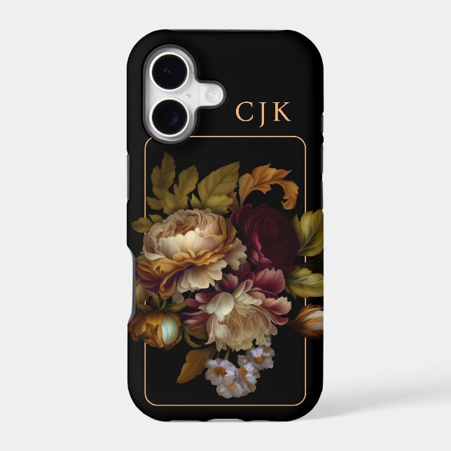 Old World Dark Floral Bouquet with Monogram  (Back)