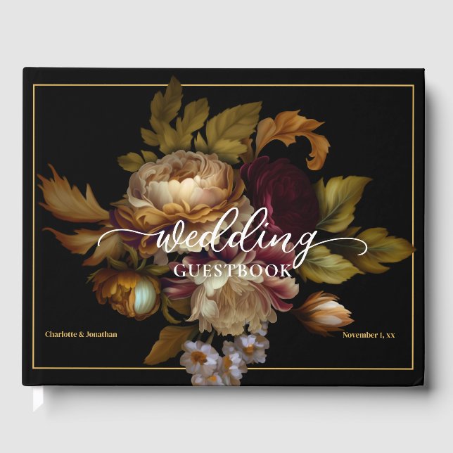Old World Dark Floral Wedding  Guest Book (Front)