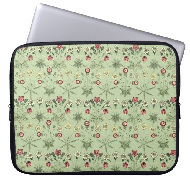 Old World Design Daisies In Mint Green Laptop Sleeve (Front)