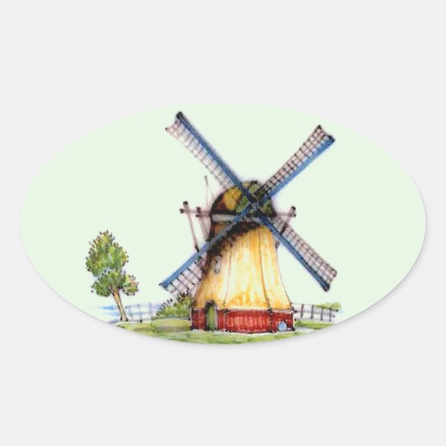 Old World Dutch Windmill Oval Sticker (Front)