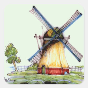 Old World Dutch Windmill Square Sticker