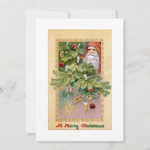 Old World Father Christmas and Decorated Tree Holiday Card