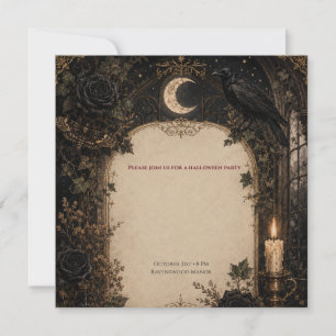 Old World Gothic Halloween Burgundy Roses, Ivy Invitation